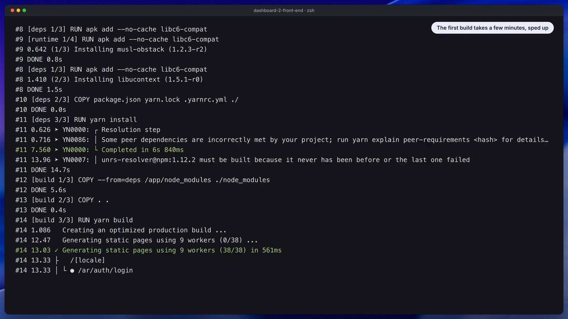 Fotograma del vídeo de la documentación que muestra la construcción de la imagen Docker de Admin Dashboard