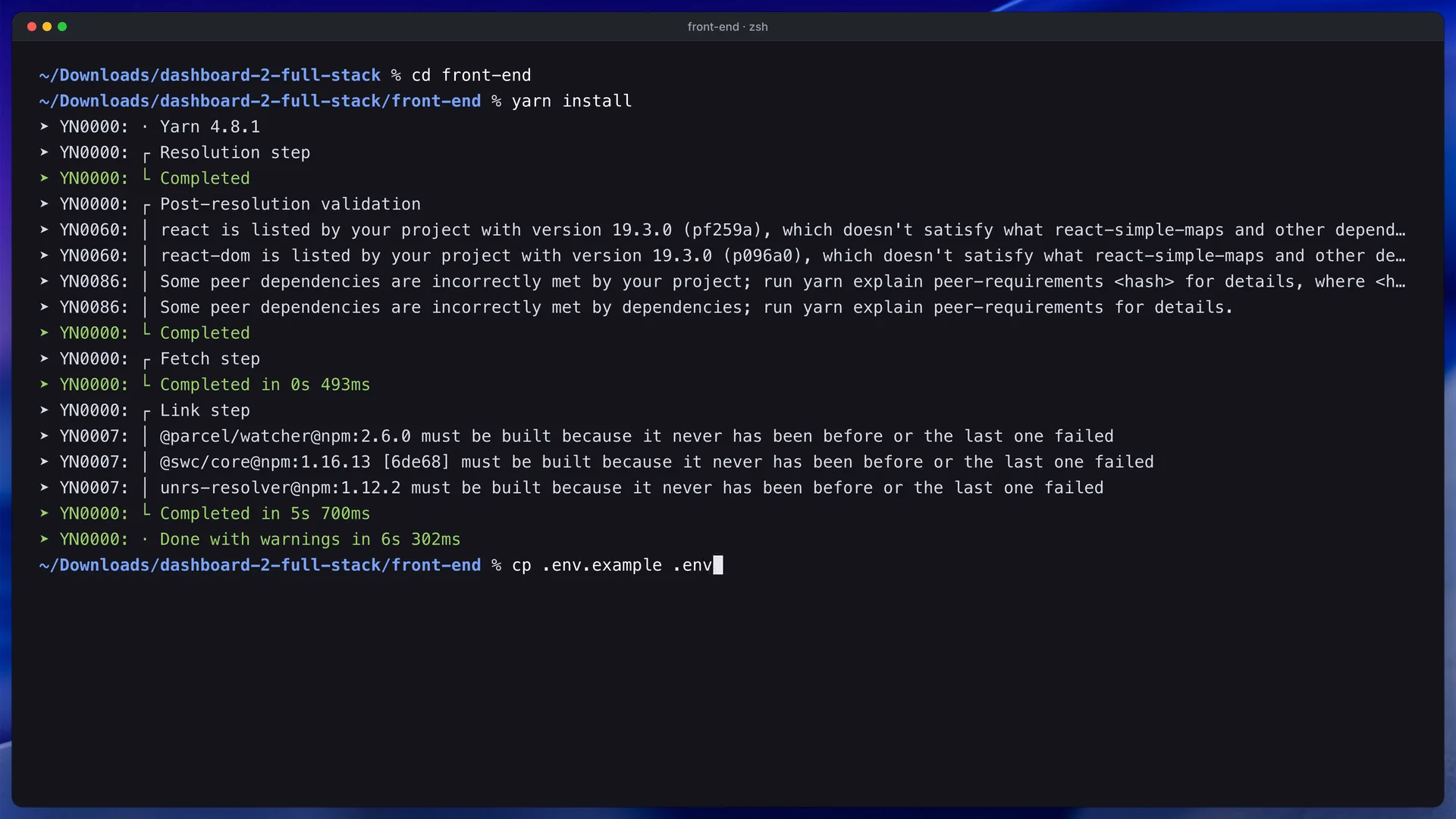 Fotograma del vídeo de la documentación que muestra el arranque del dashboard sin Docker en una segunda terminal