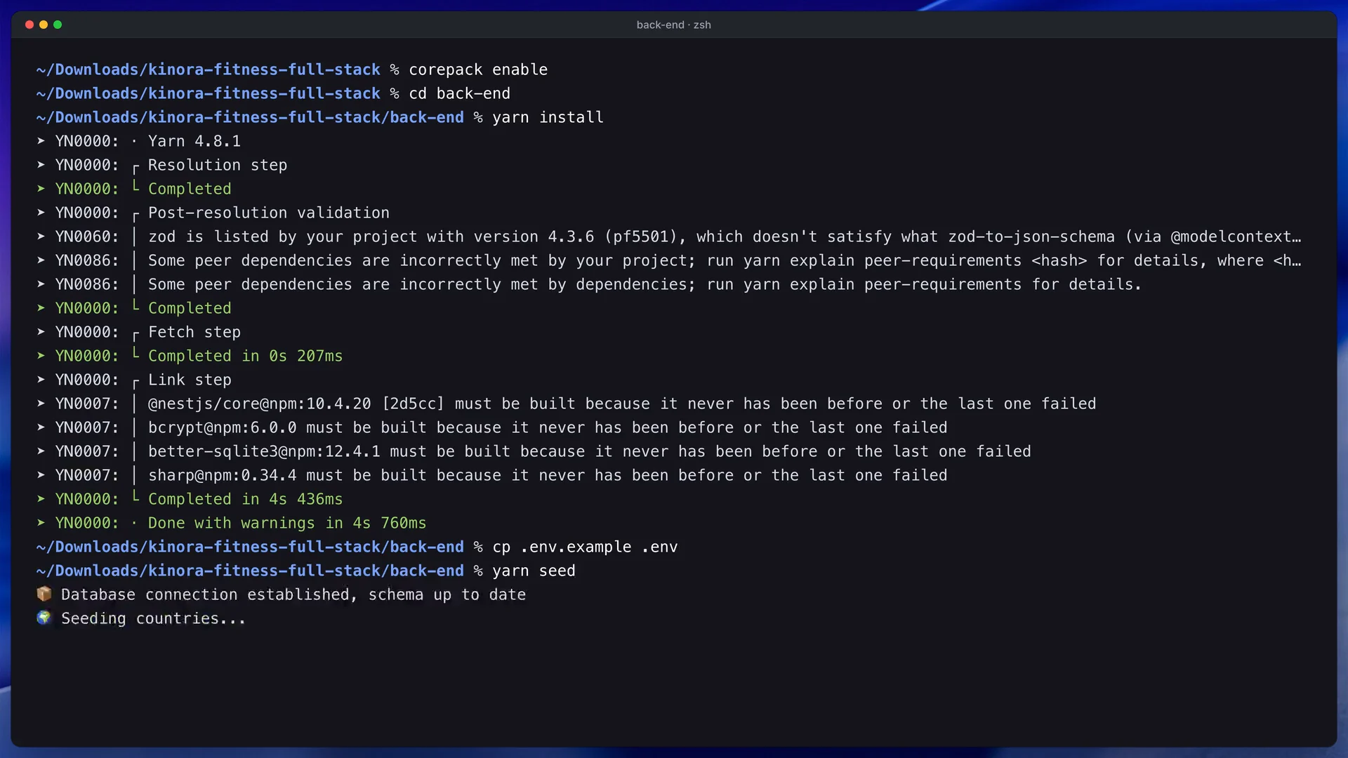Captura del vídeo de documentación de la plantilla de fitness Kinora: arrancar la API sin Docker