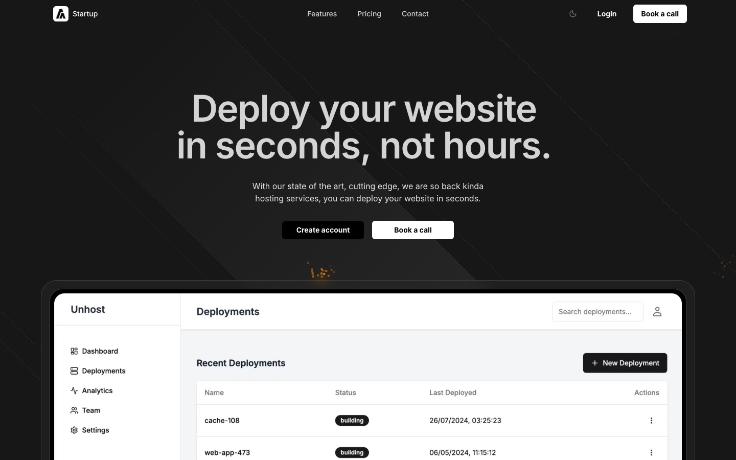 Startup Landing Page Template de Aceternity UI: sección hero