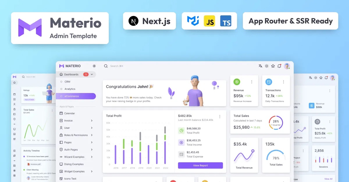 Template d’administration Materio avec MUI et Next.js : aperçu du dashboard