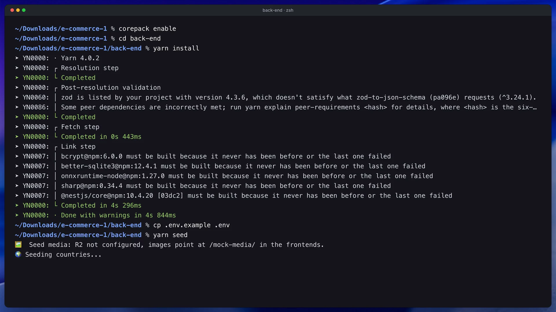 Documentation video still of the Next.js e-commerce template: starting the API without Docker
