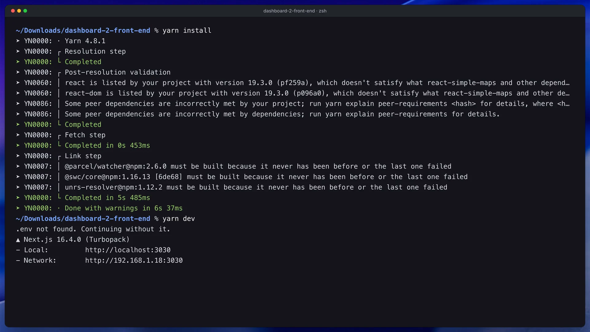 Fotograma del vídeo de la documentación que muestra el arranque del paquete Admin Dashboard con sus datos de ejemplo sin Docker