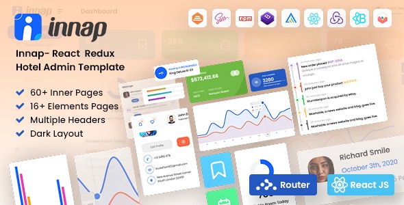لوحة إدارة الفنادق Innap: النظرة العامة في العرض التجريبي بـ React