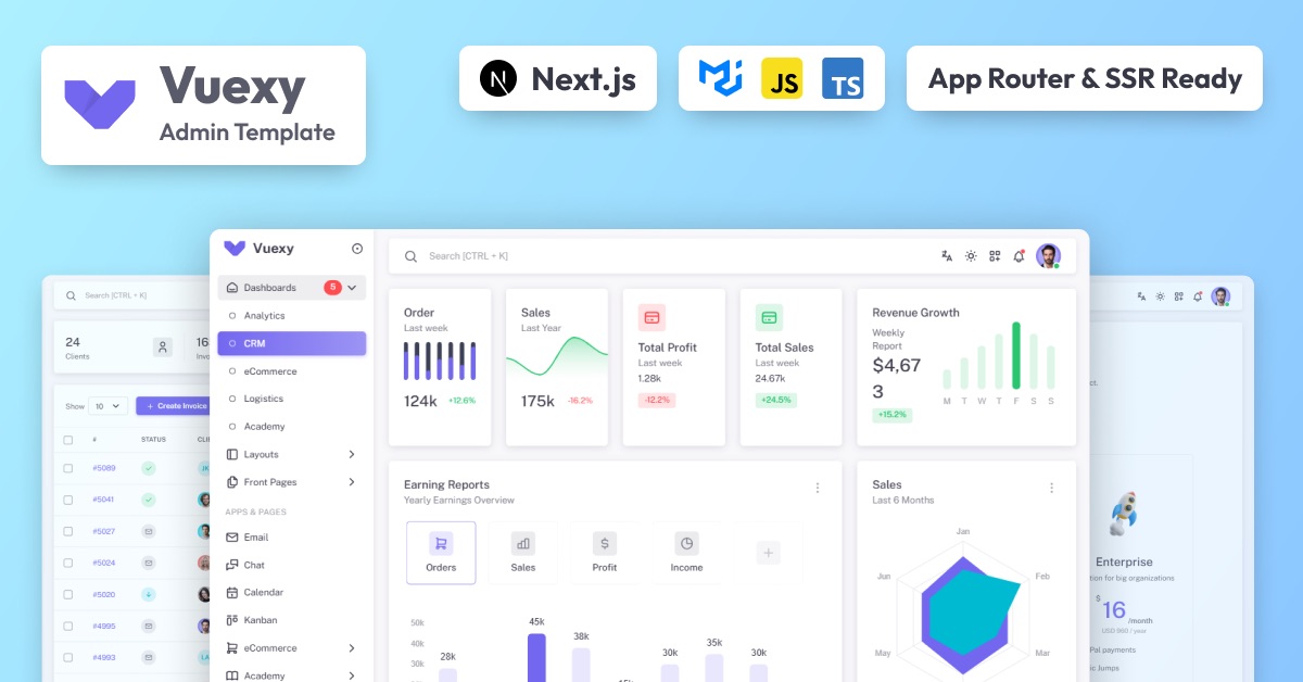 Template d’administration Vuexy avec MUI et Next.js : aperçu du dashboard