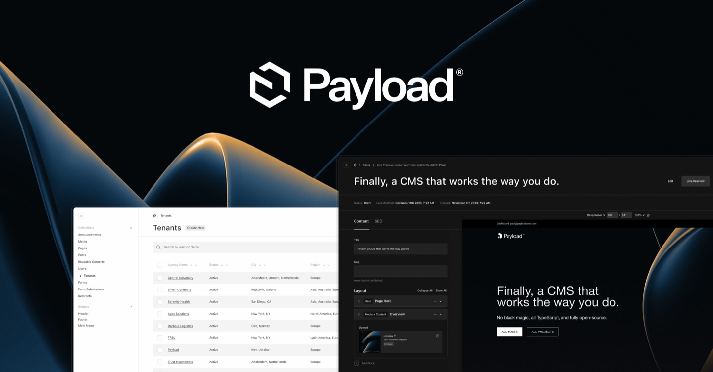 Plantilla de ecommerce de Payload: vista previa del storefront Next.js y del admin de Payload