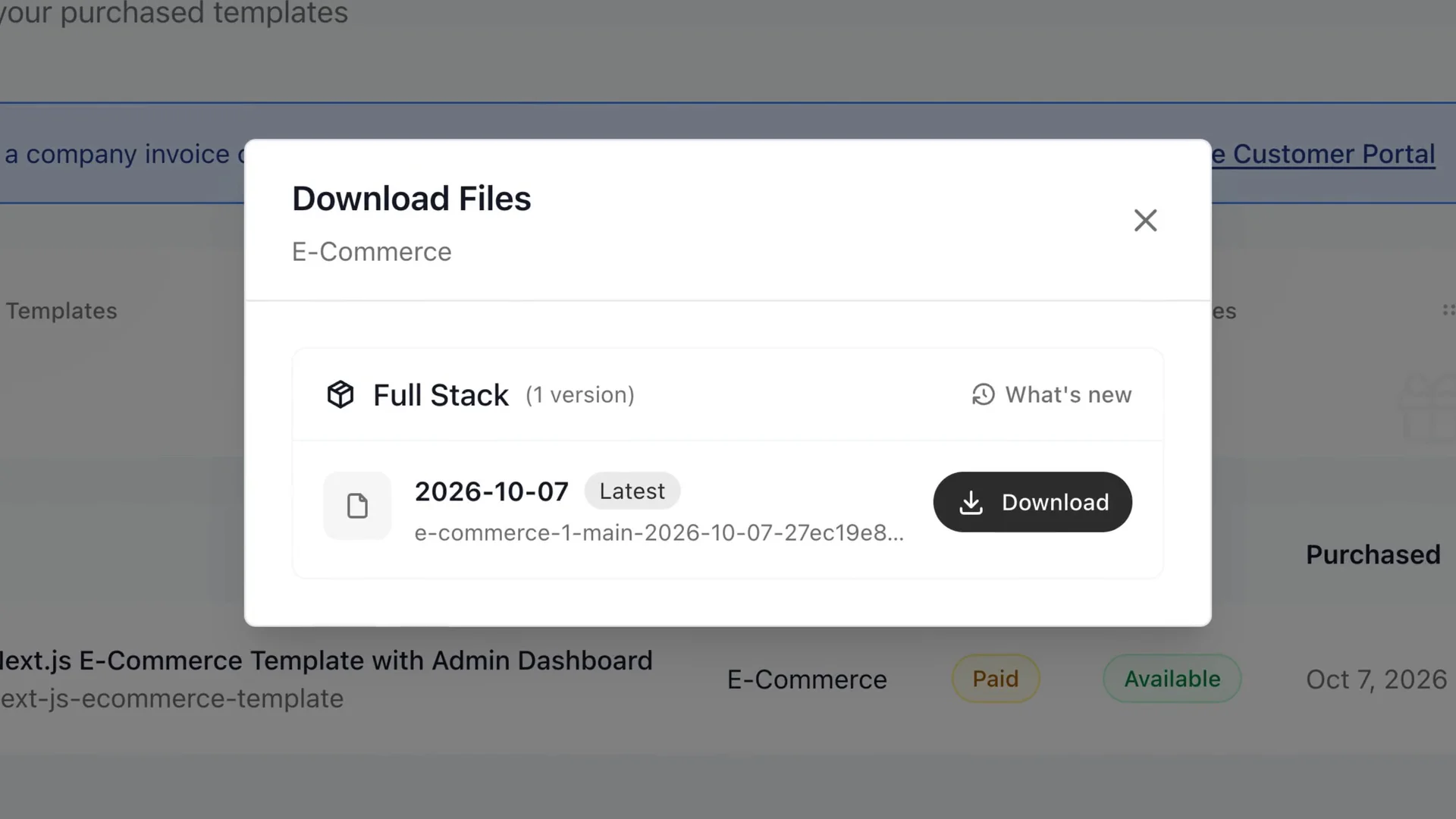 Documentation video still of the Next.js e-commerce template: downloading the ZIP for your package