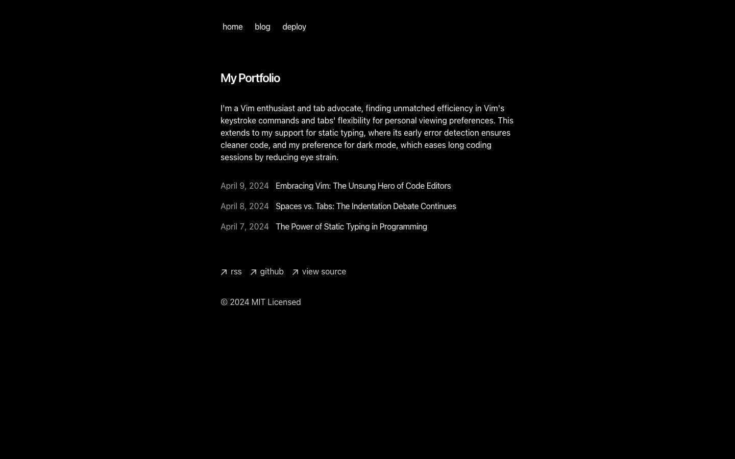 Vercel Portfolio Blog Starter: sitio personal minimalista con una lista de artículos del blog