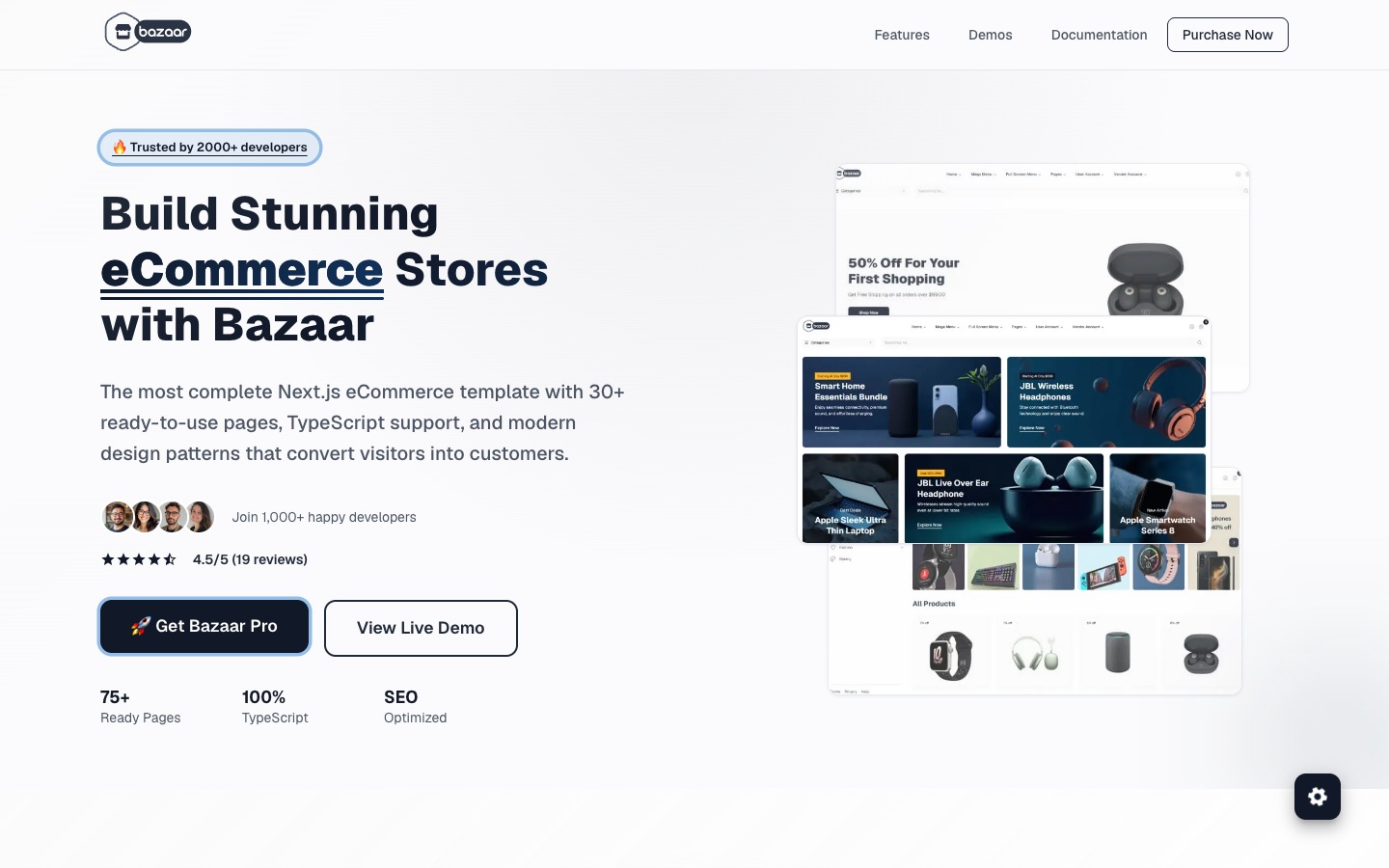 Plantilla de ecommerce Next.js Bazaar Pro: página de inicio de una tienda multipropósito