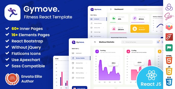 لوحة إدارة اللياقة Gymove: النظرة العامة في العرض التجريبي بـ React