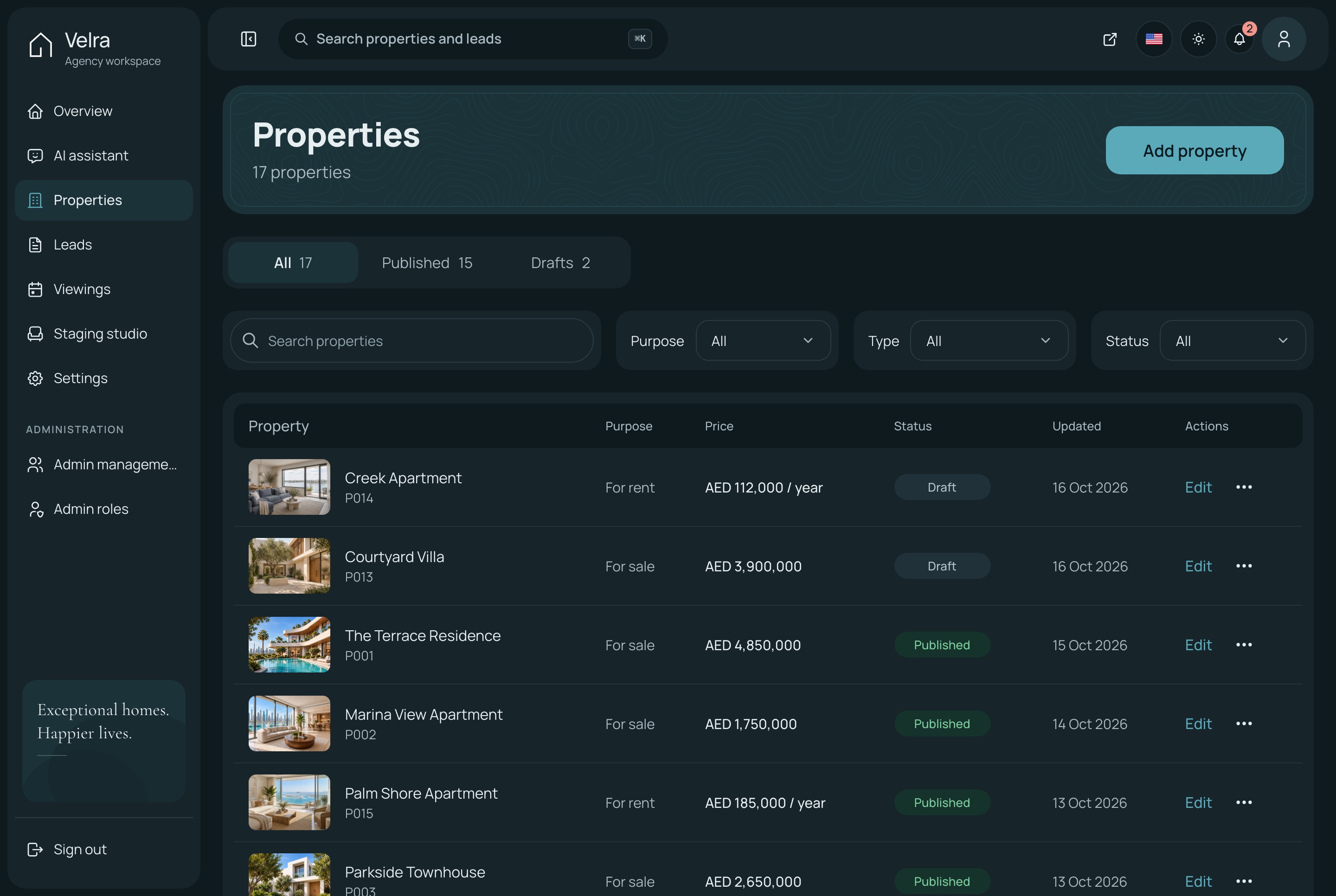 Properties, dark theme