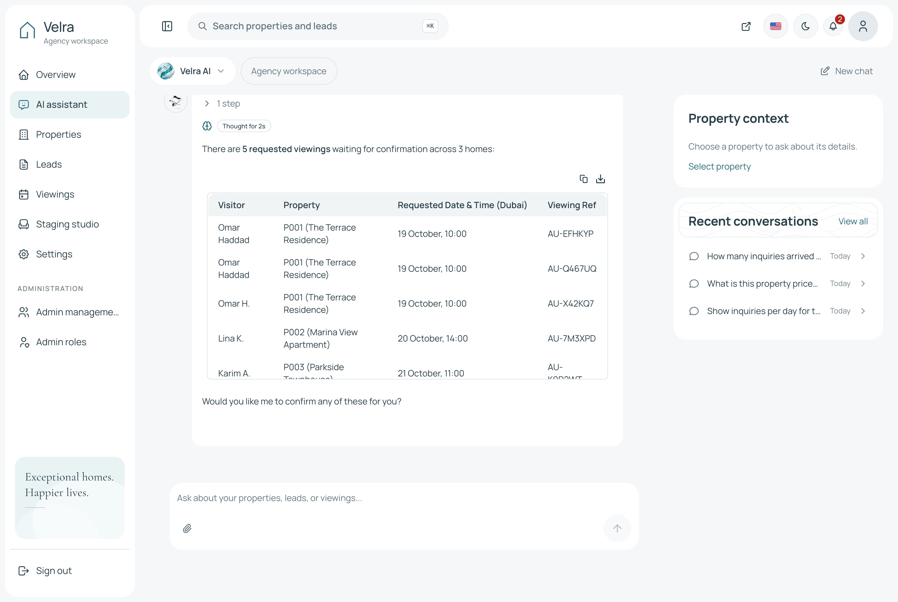 The assistant in conversation, light theme