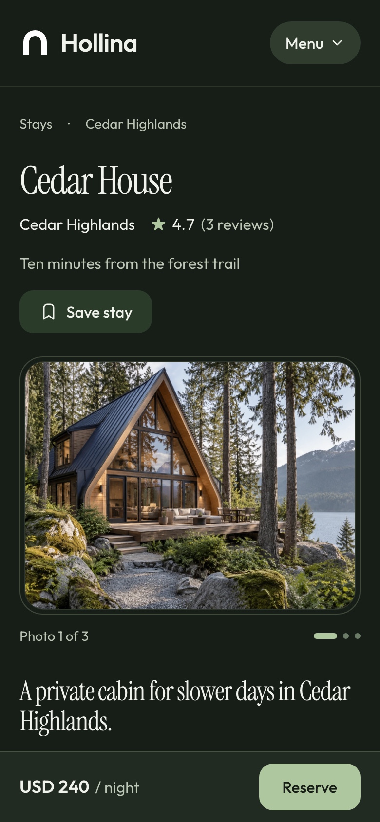 Phone: stay page, dark theme