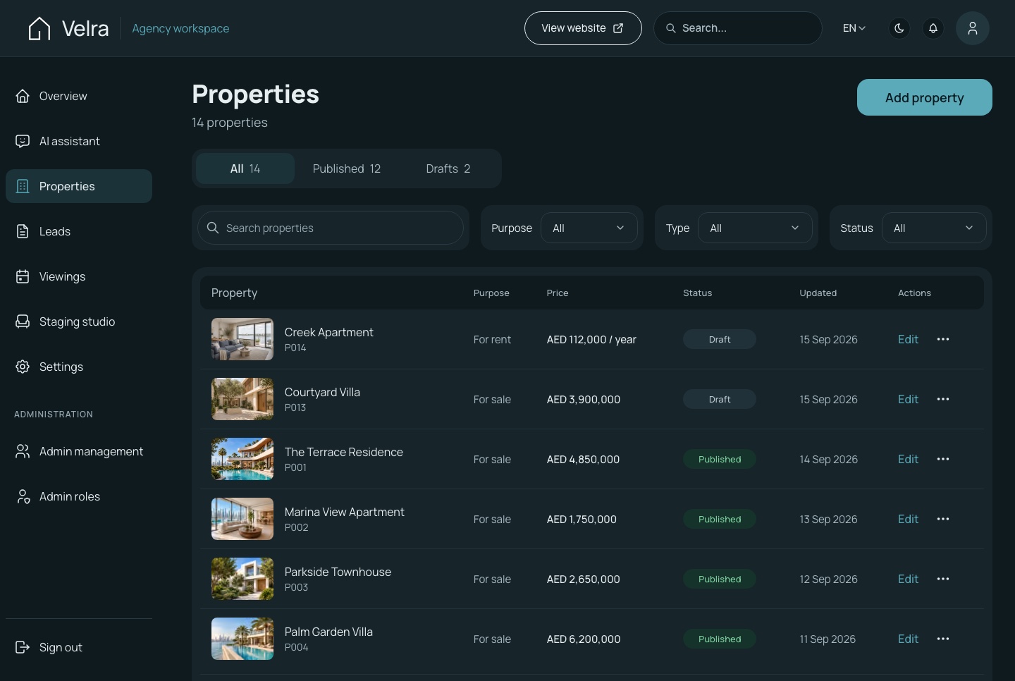 Properties, dark theme