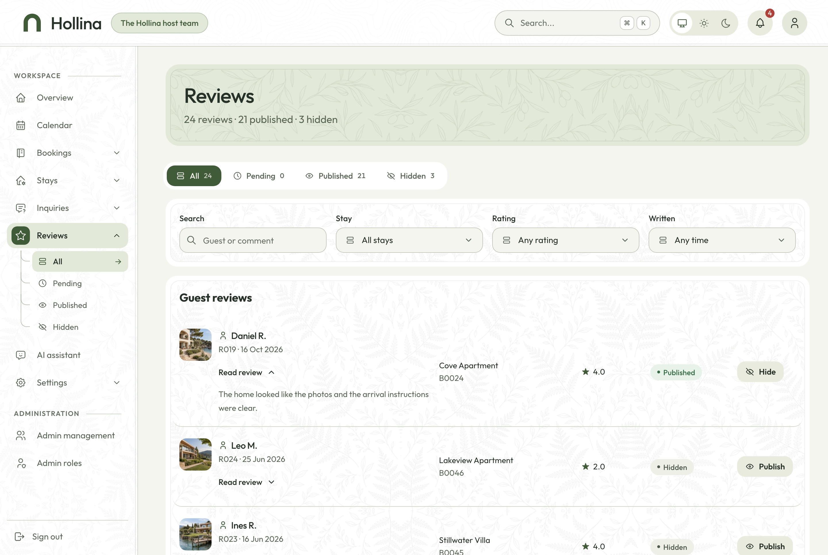 Reviews, light theme