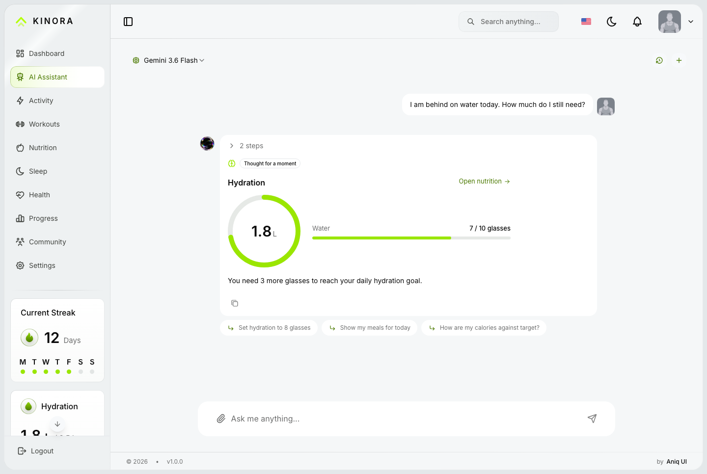 AI assistant, hydration, light