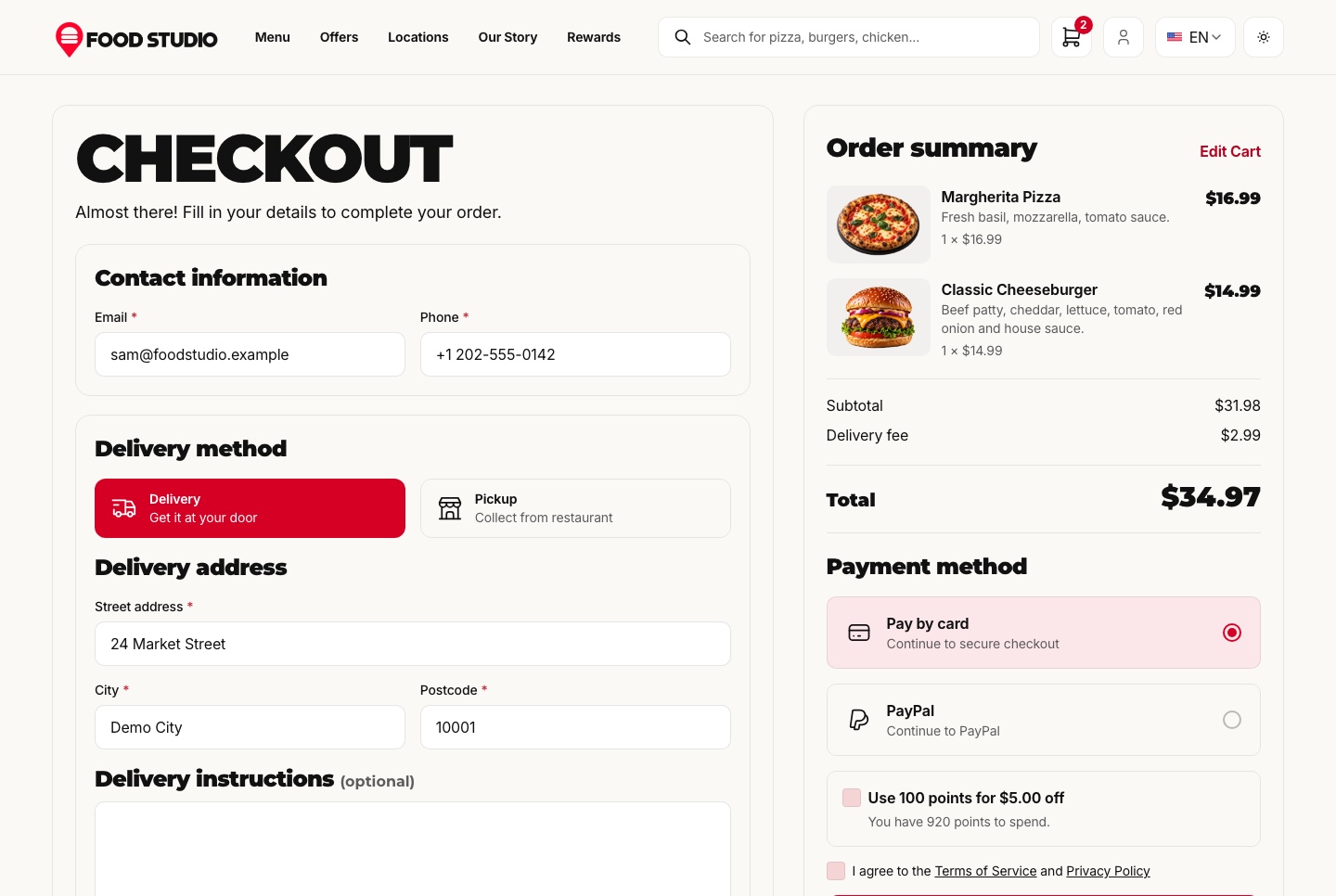 Checkout with hosted payment, light theme