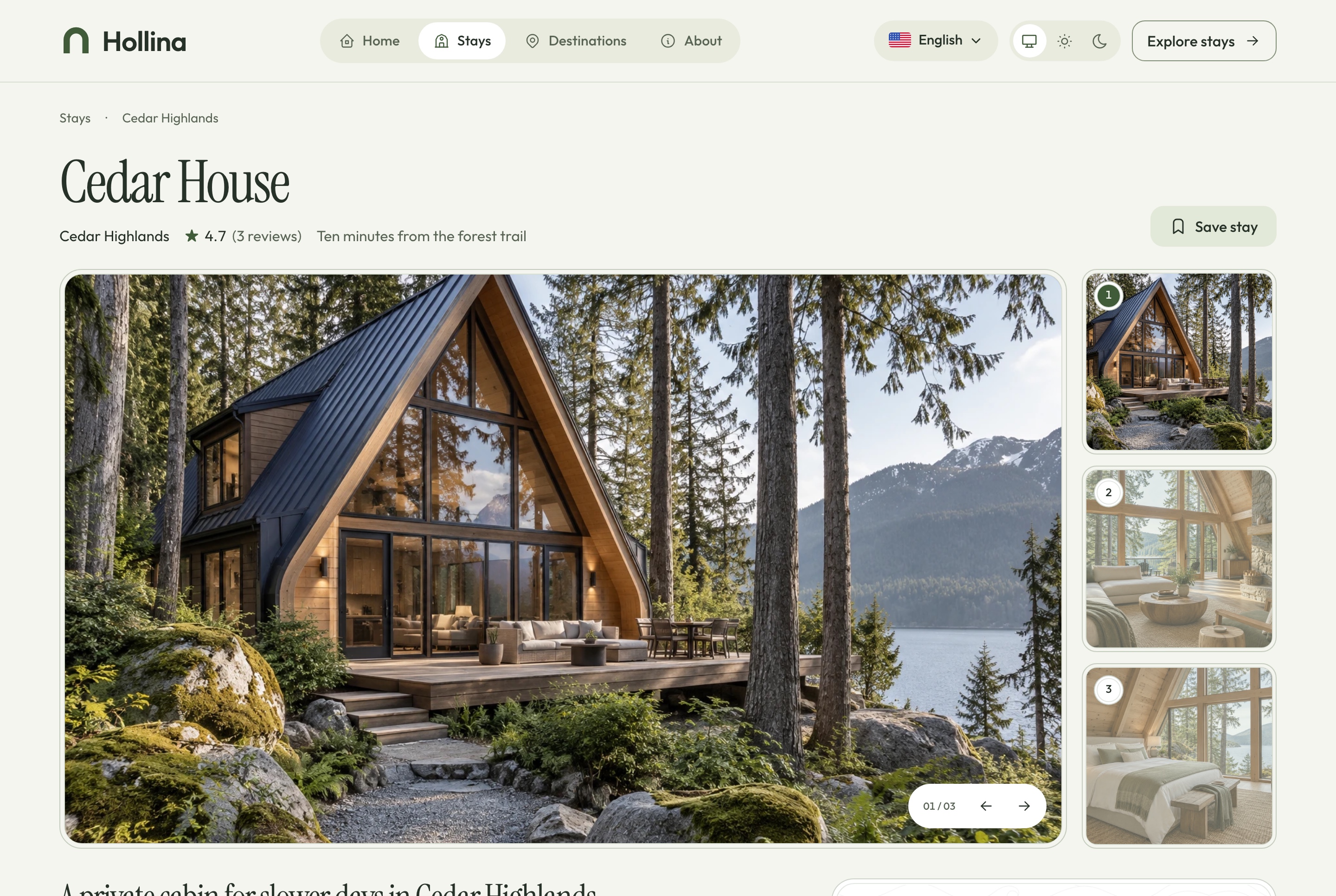 Stay page, light theme