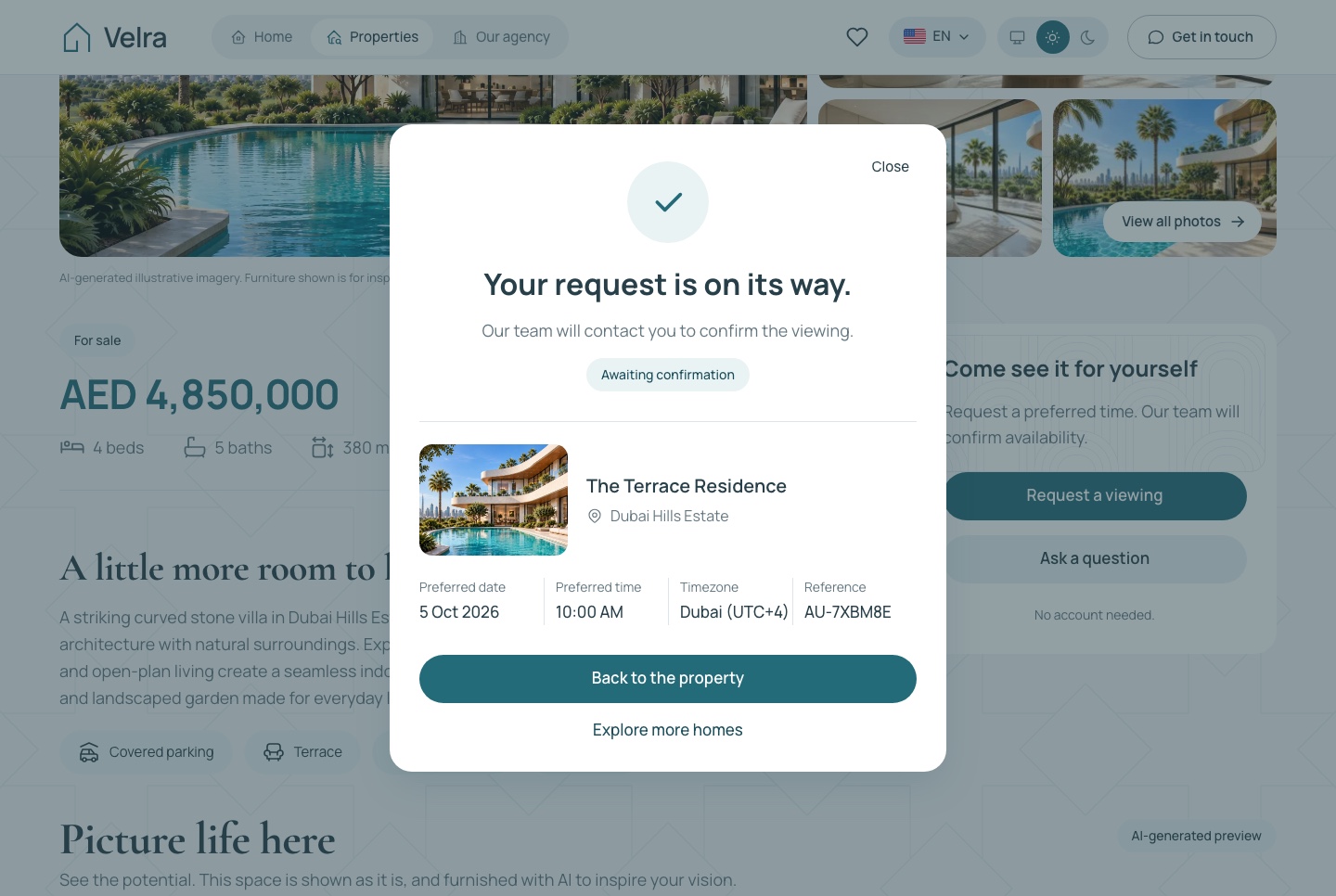 The pending confirmation state, light theme