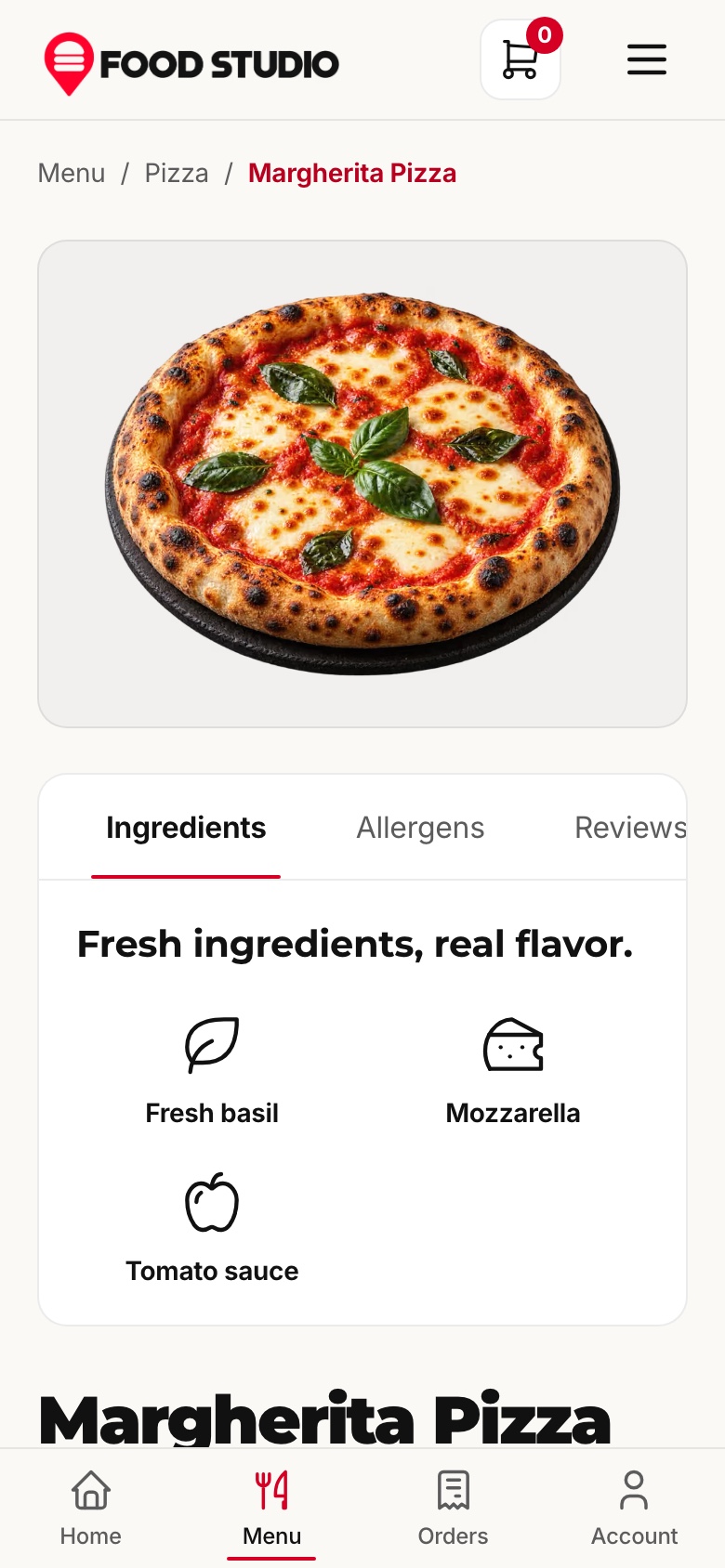 Dish page on a phone, light theme