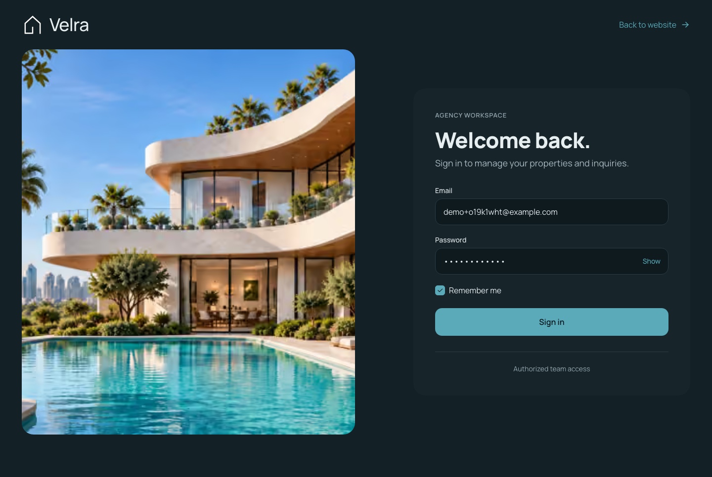 Agency sign-in, dark theme