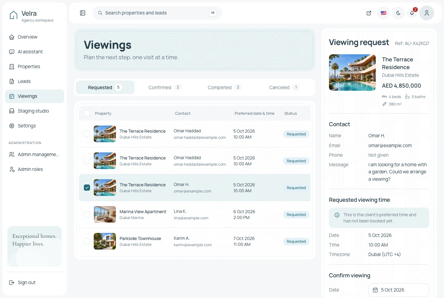 Viewings, light theme