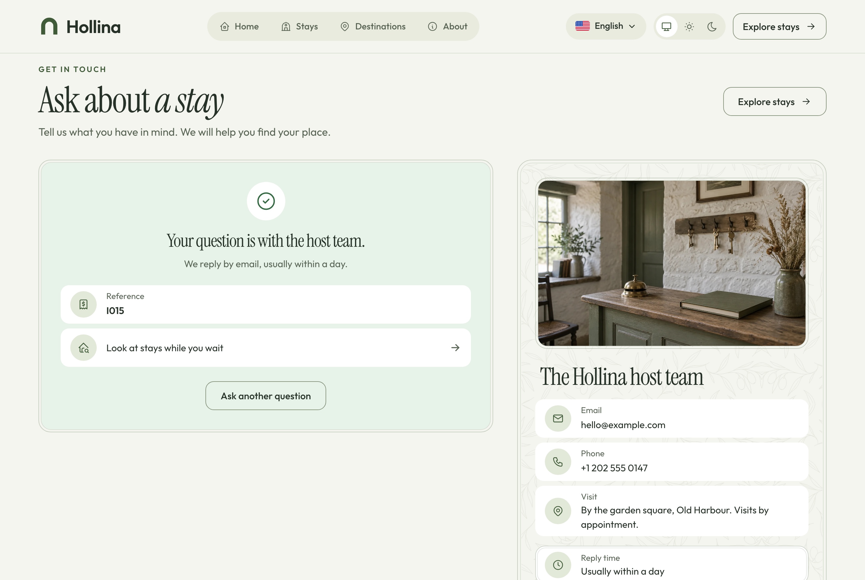 Contact, question sent, light theme