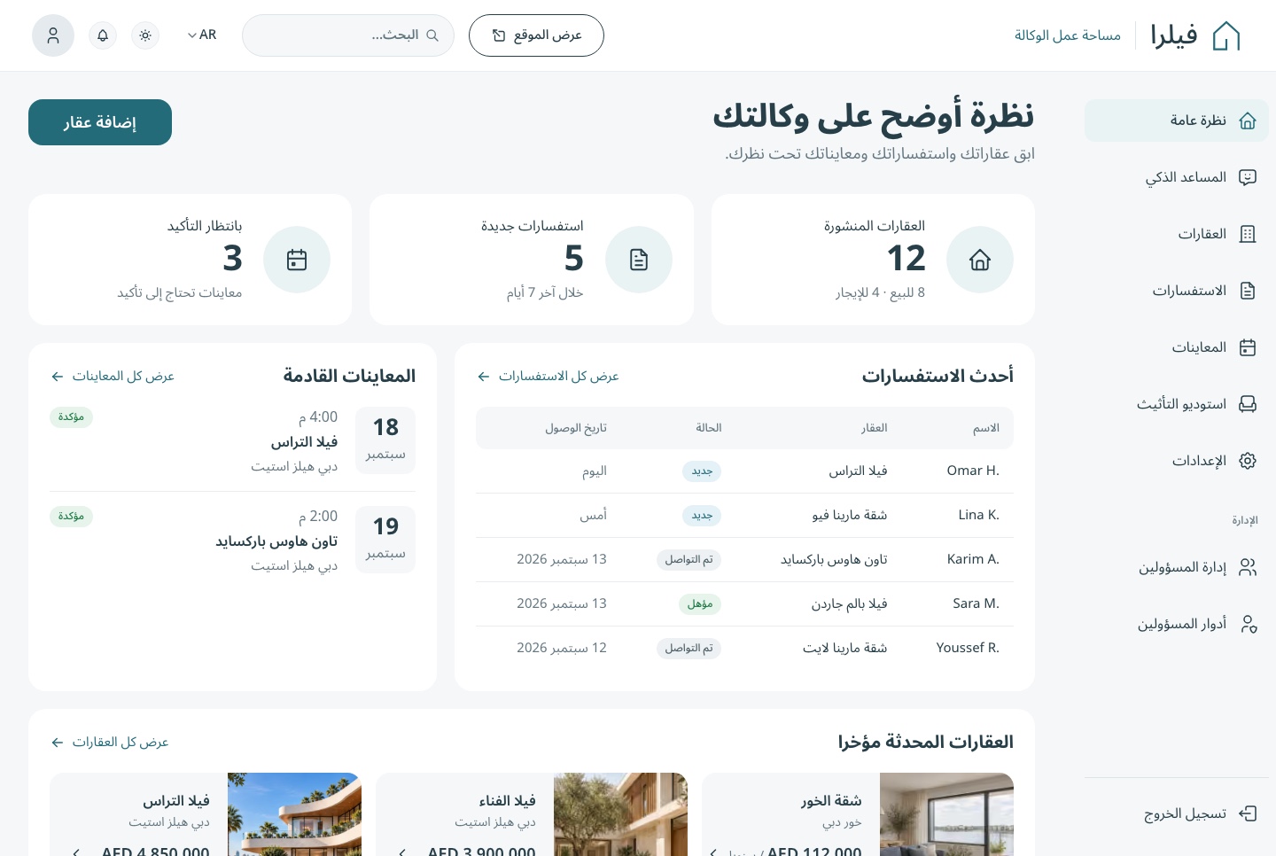 Overview in Arabic, light theme