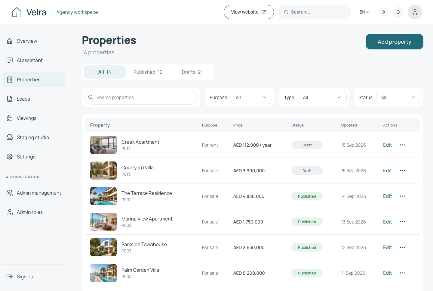 Properties, light theme