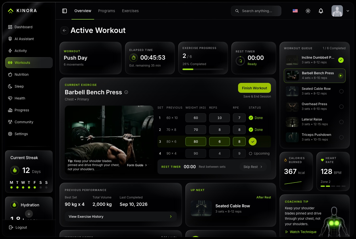 Live workout session, dark