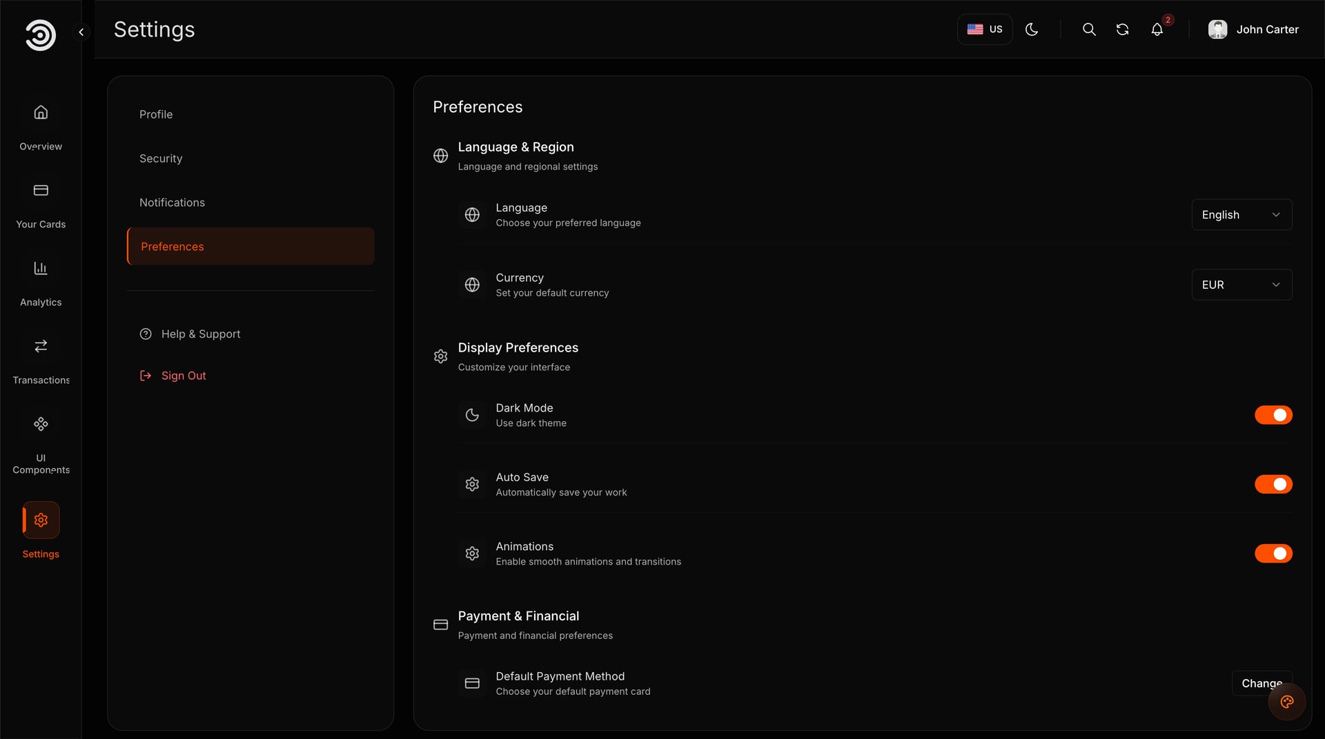 Settings and preferences