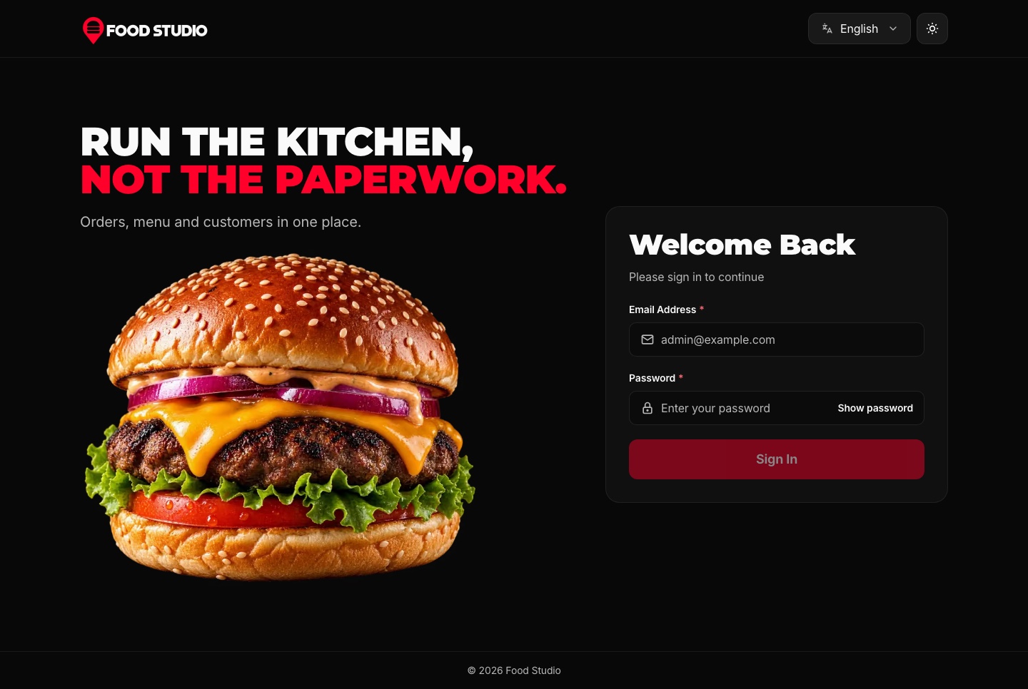 Dashboard sign-in, dark theme