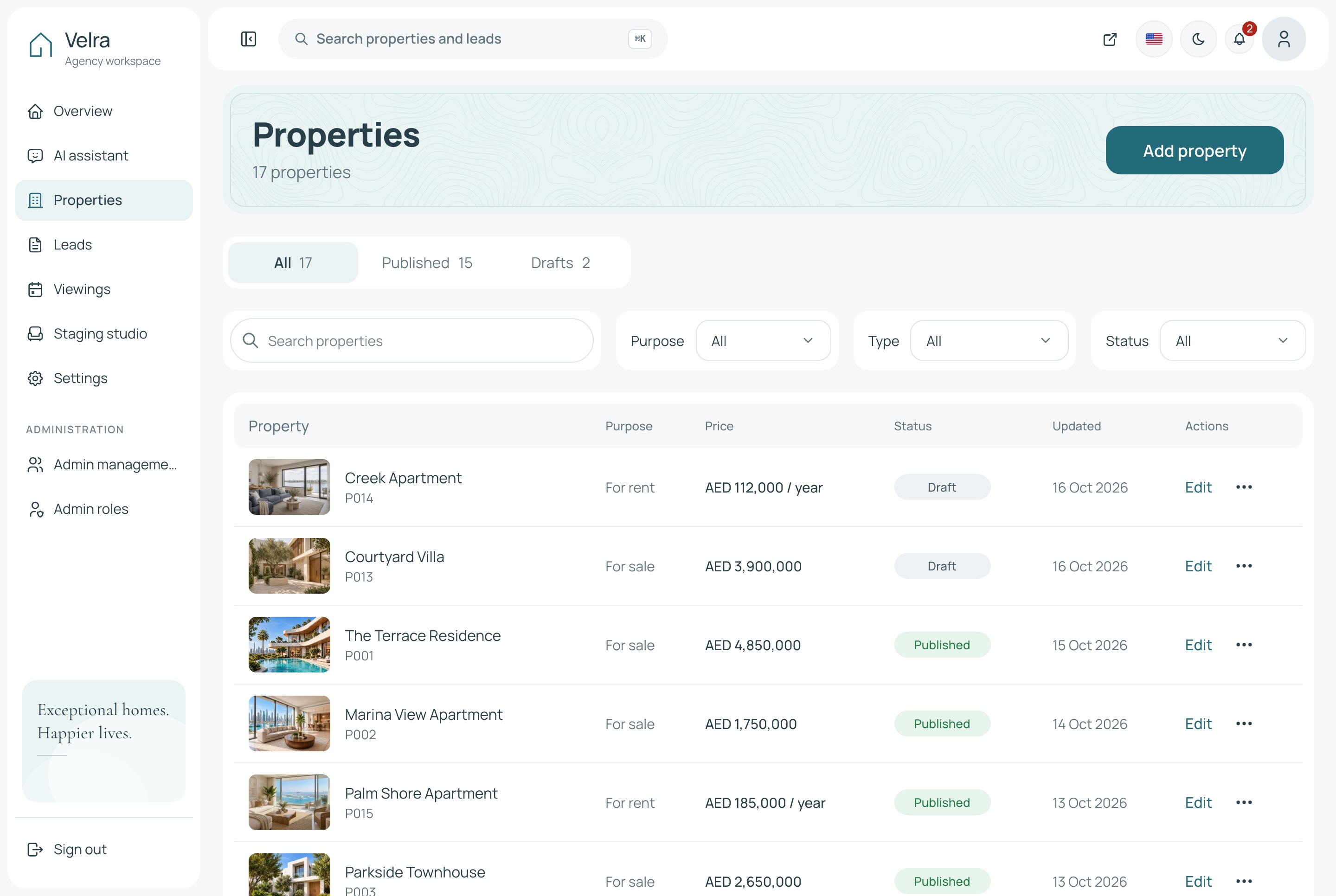 Properties, light theme