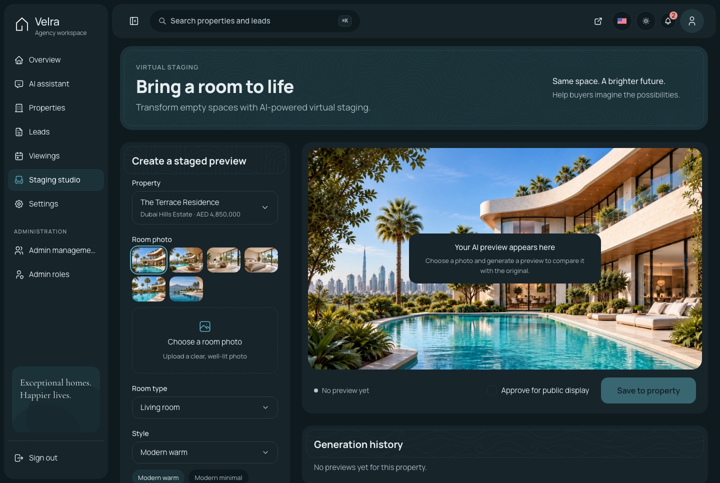 Staging studio, dark theme