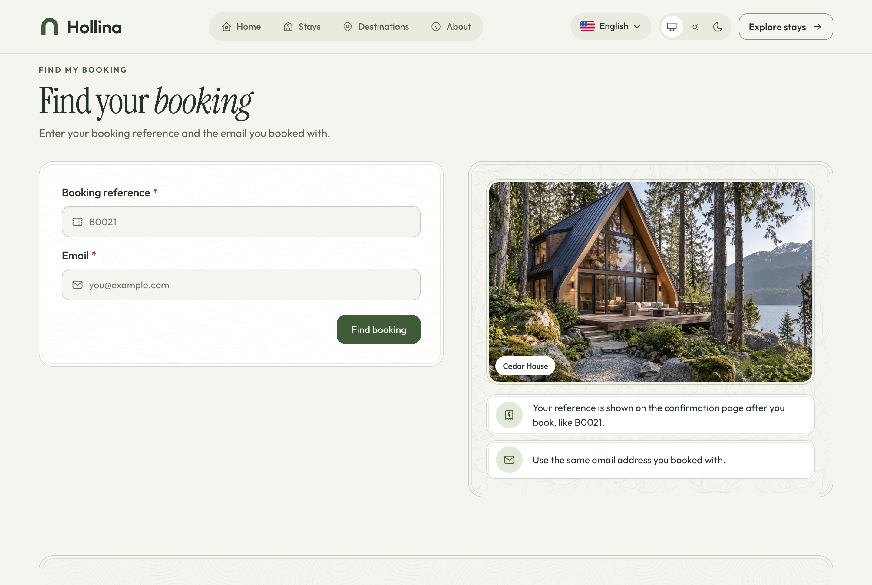 Find a booking, light theme