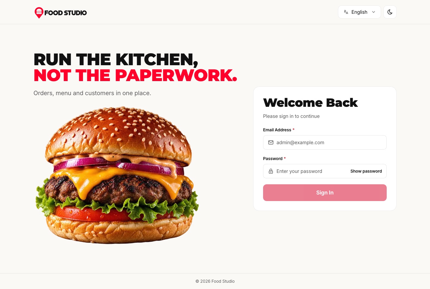 Dashboard sign-in, light theme