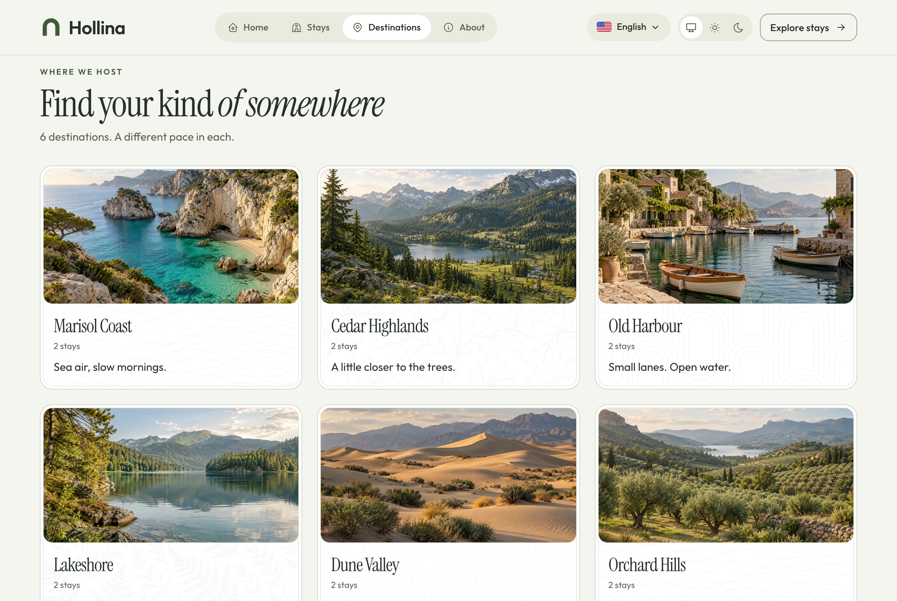 Destinations, light theme