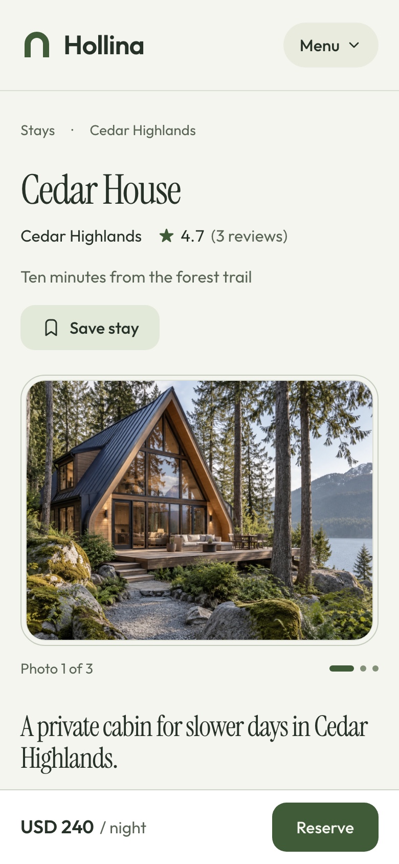 Phone: stay page, light theme