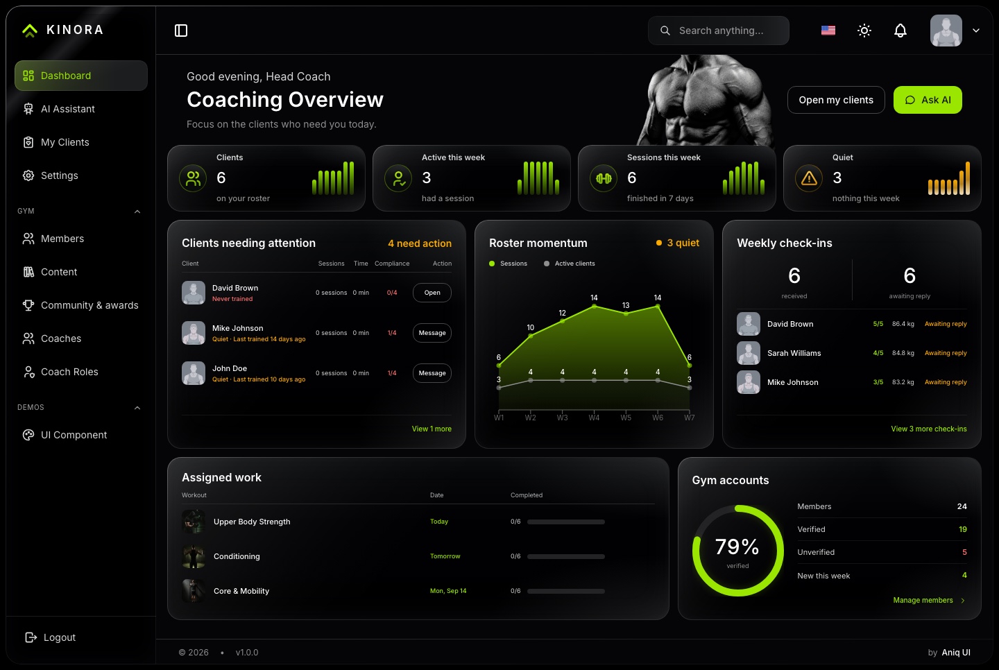 Coach dashboard, dark