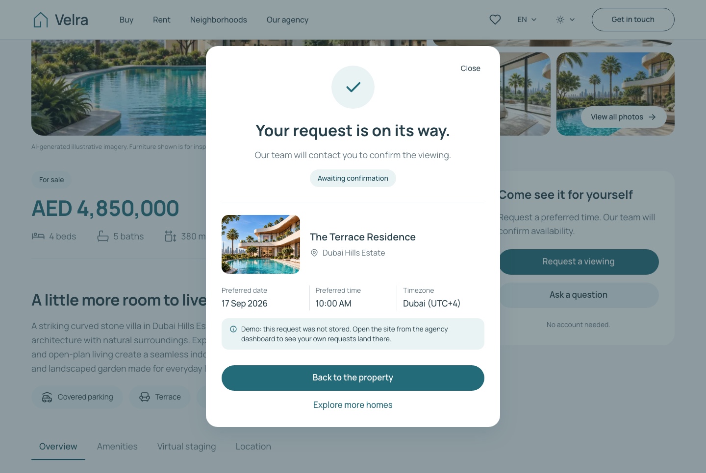 The pending confirmation state, light theme