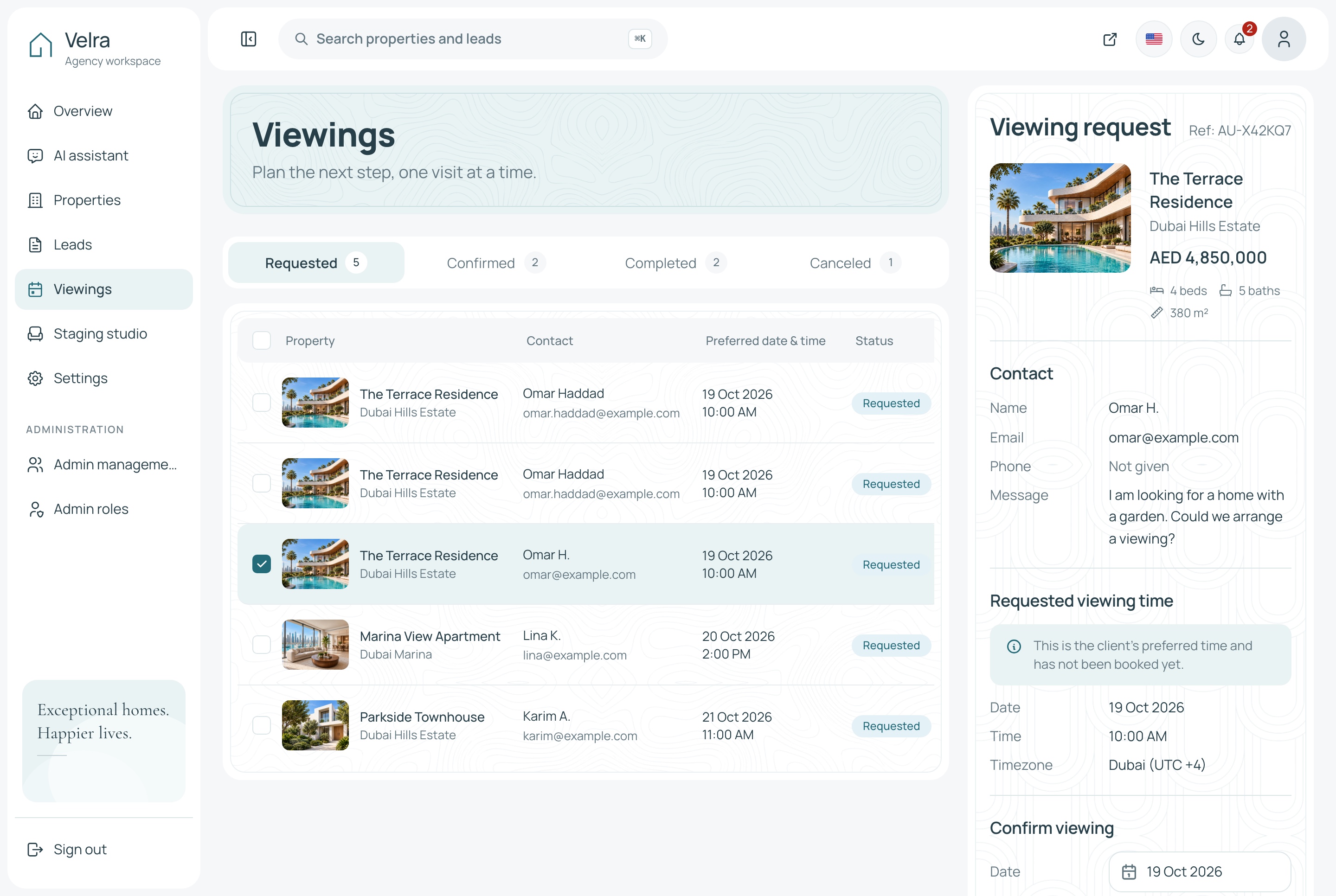 Viewings, light theme