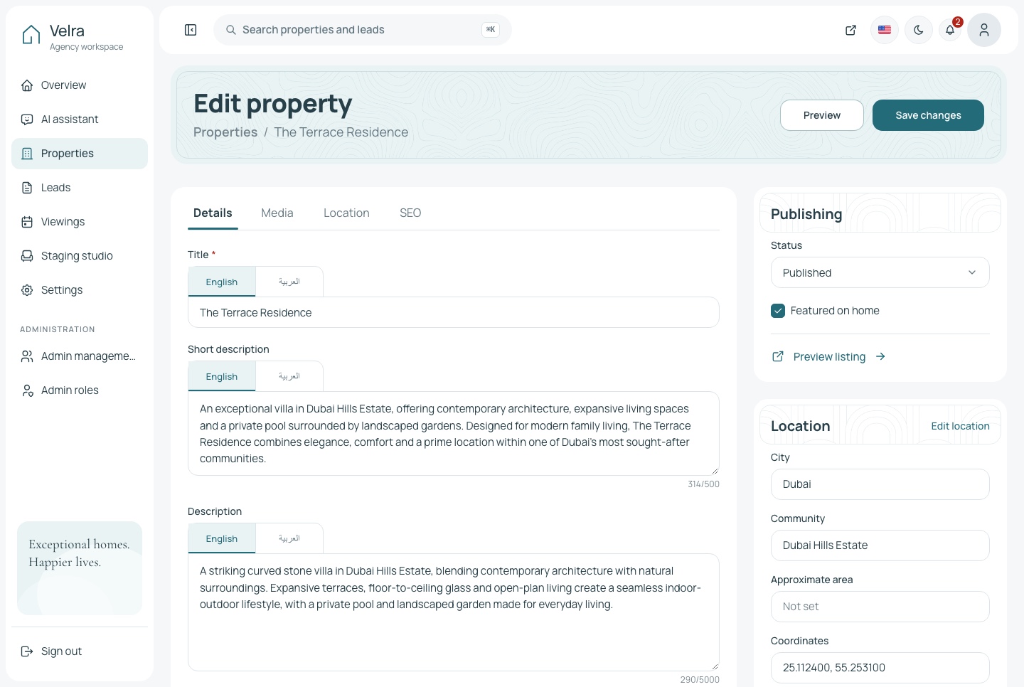Property editor, light theme