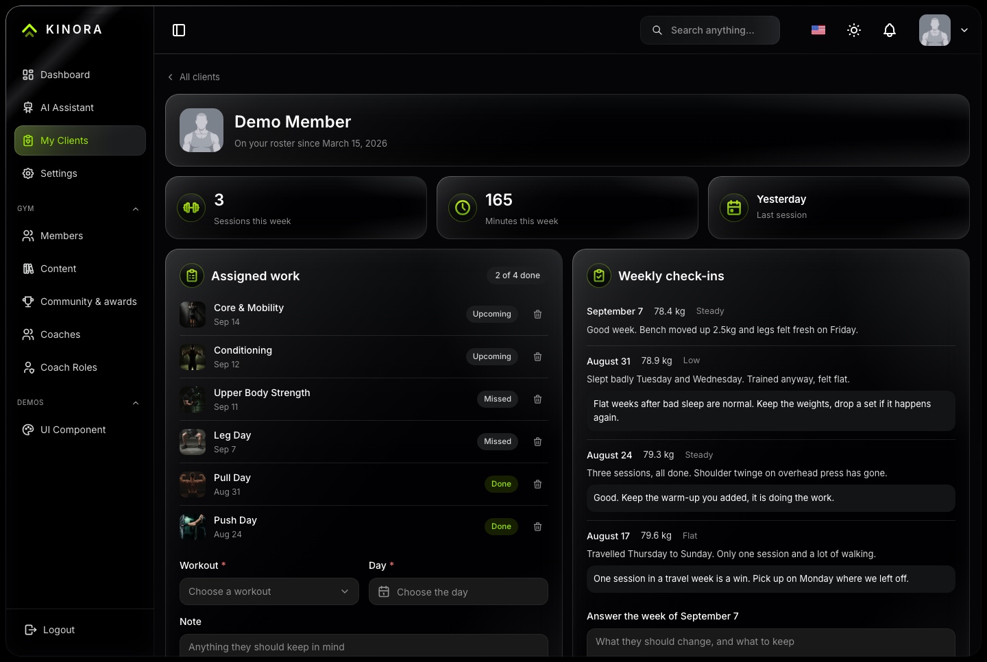 Client page, dark