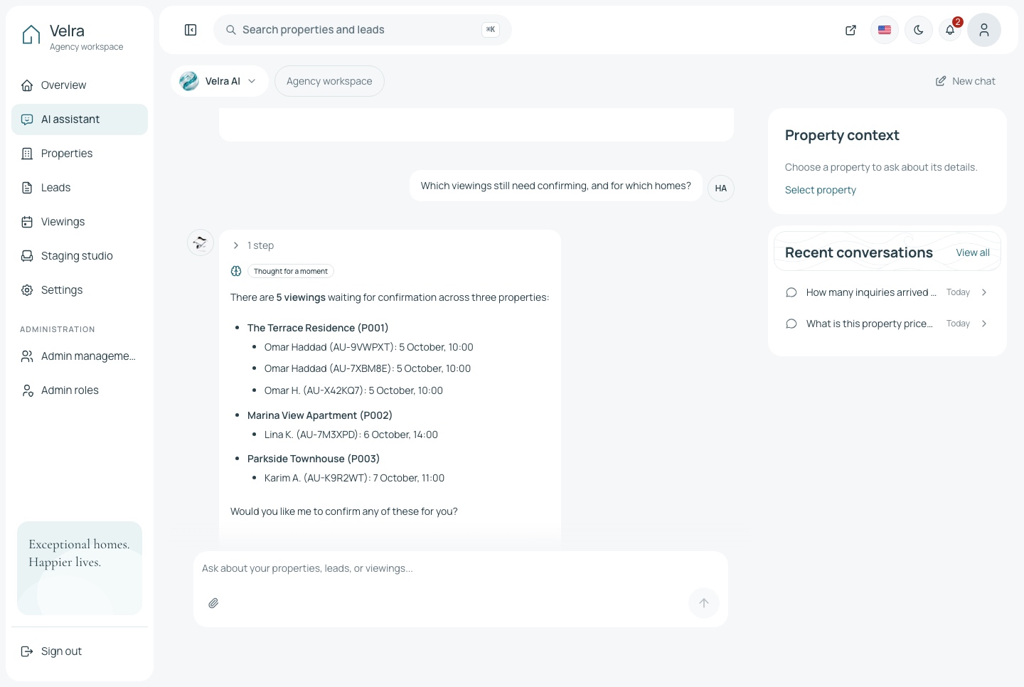The assistant in conversation, light theme