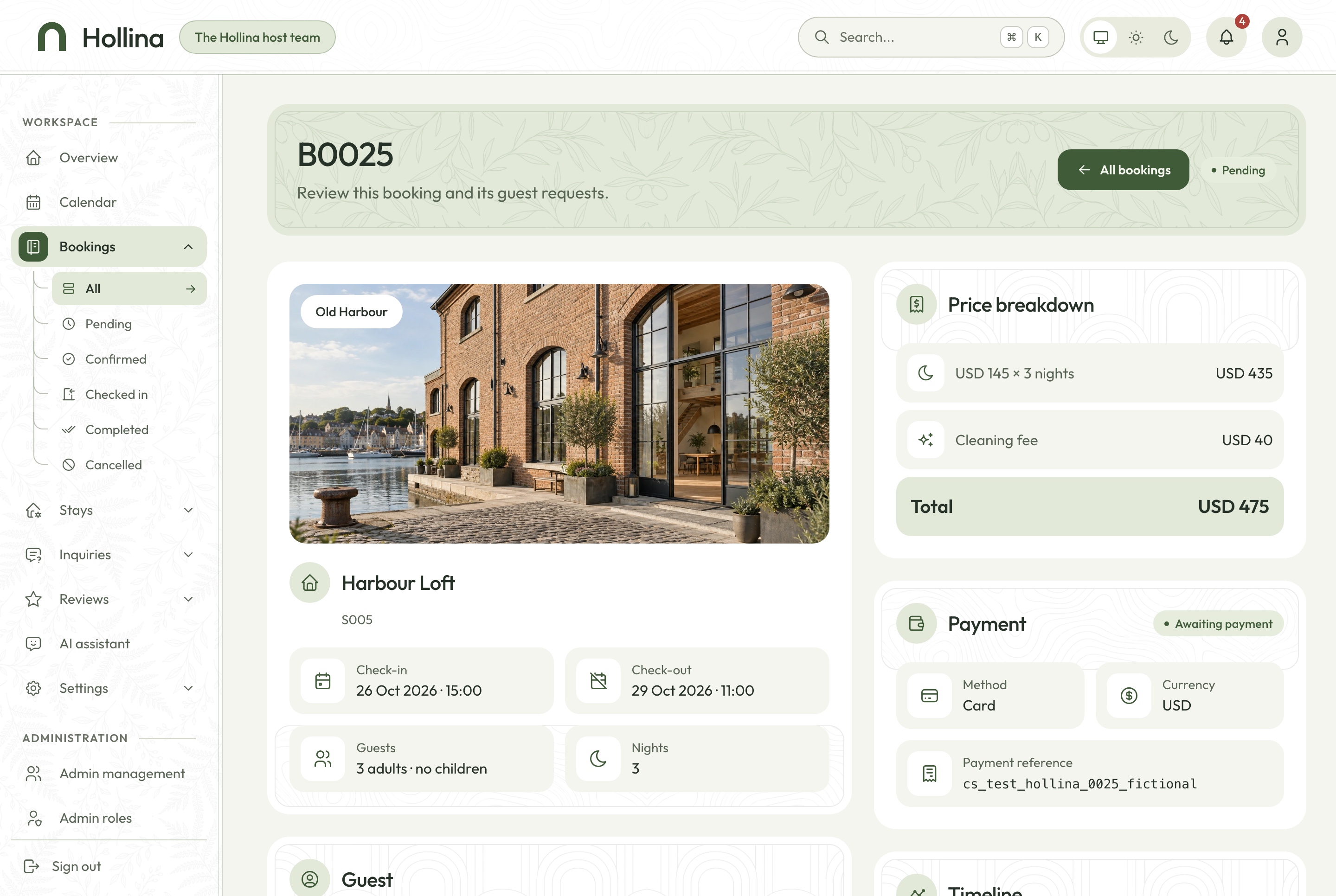 Booking detail, light theme