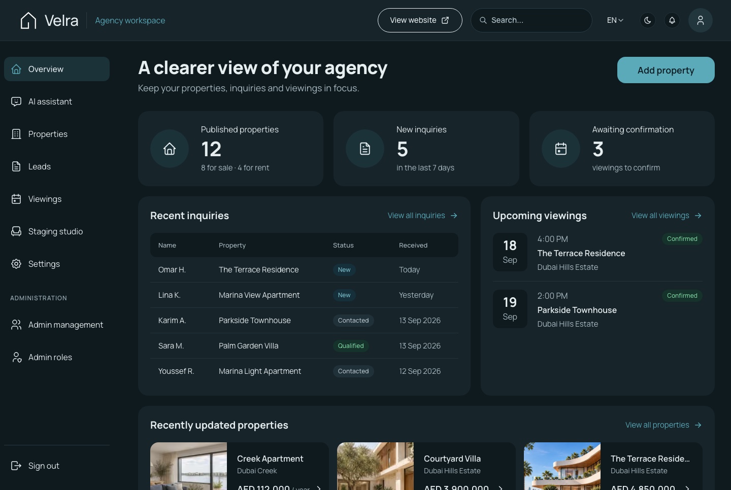 Overview, dark theme