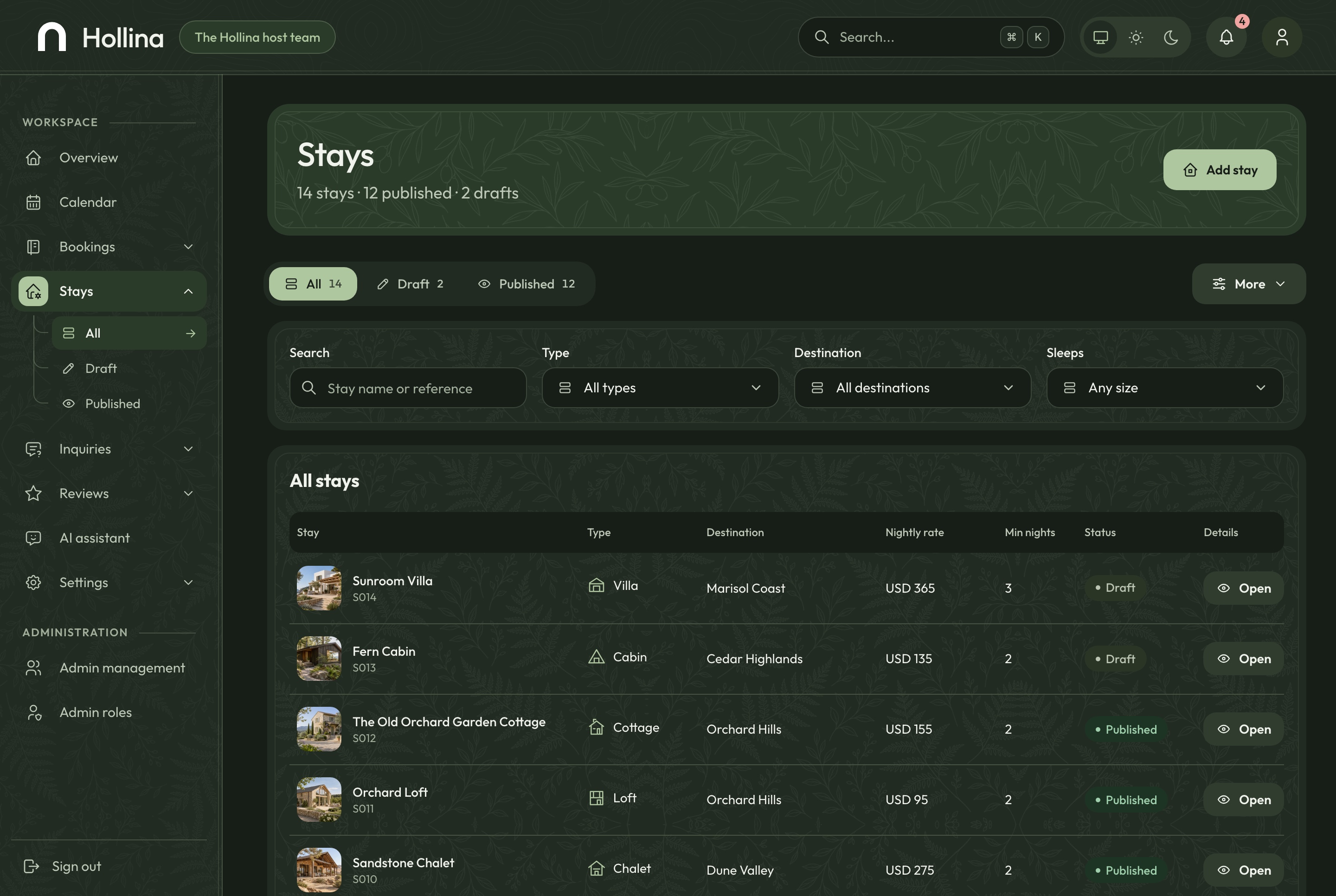 Stays, dark theme