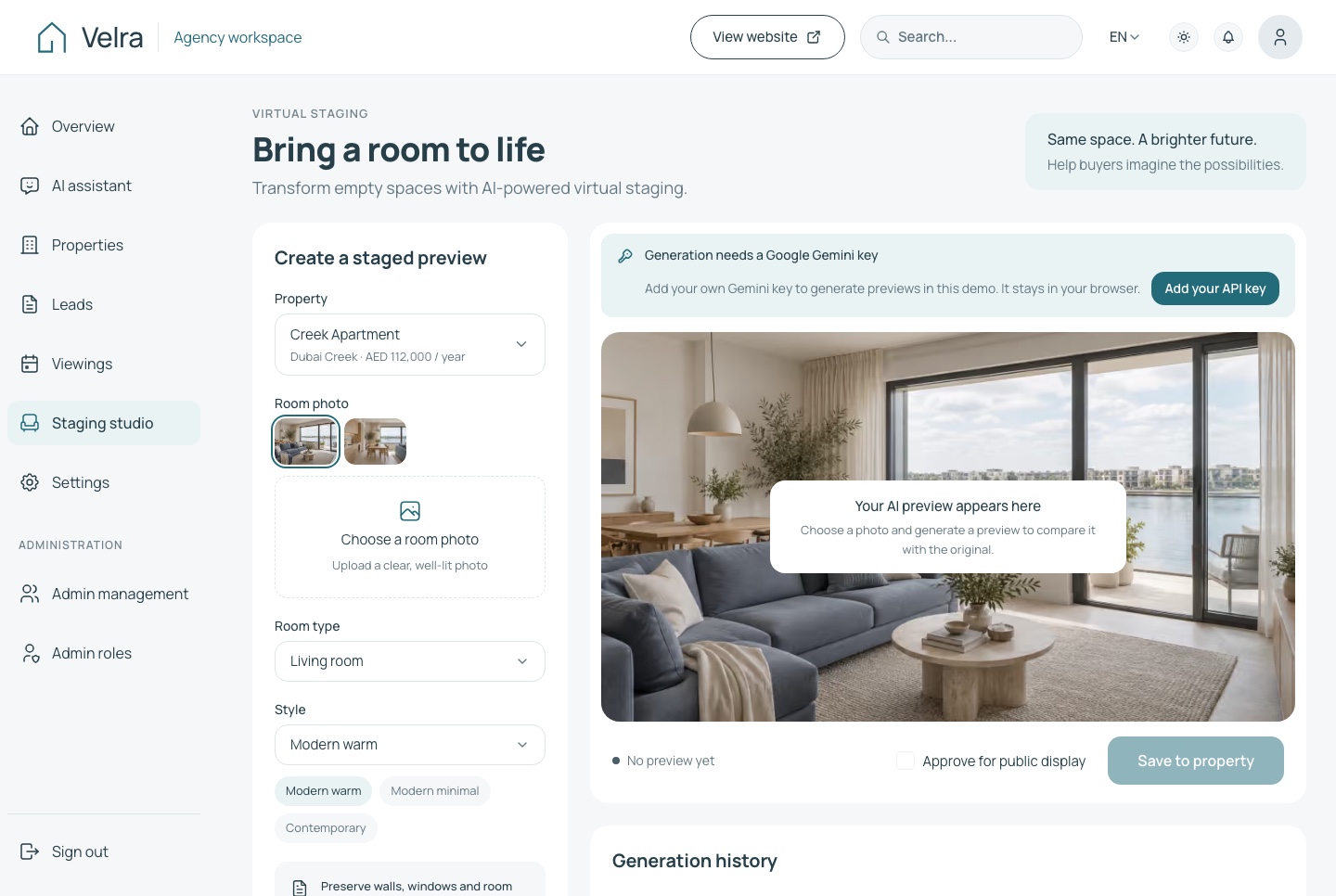 Staging studio, light theme