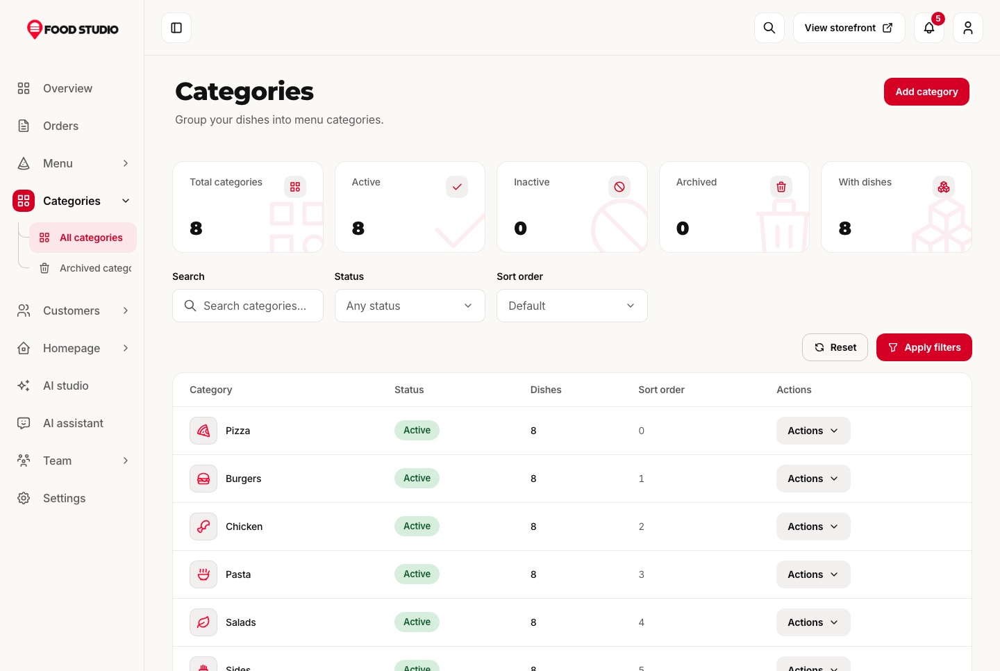 Categories, light theme