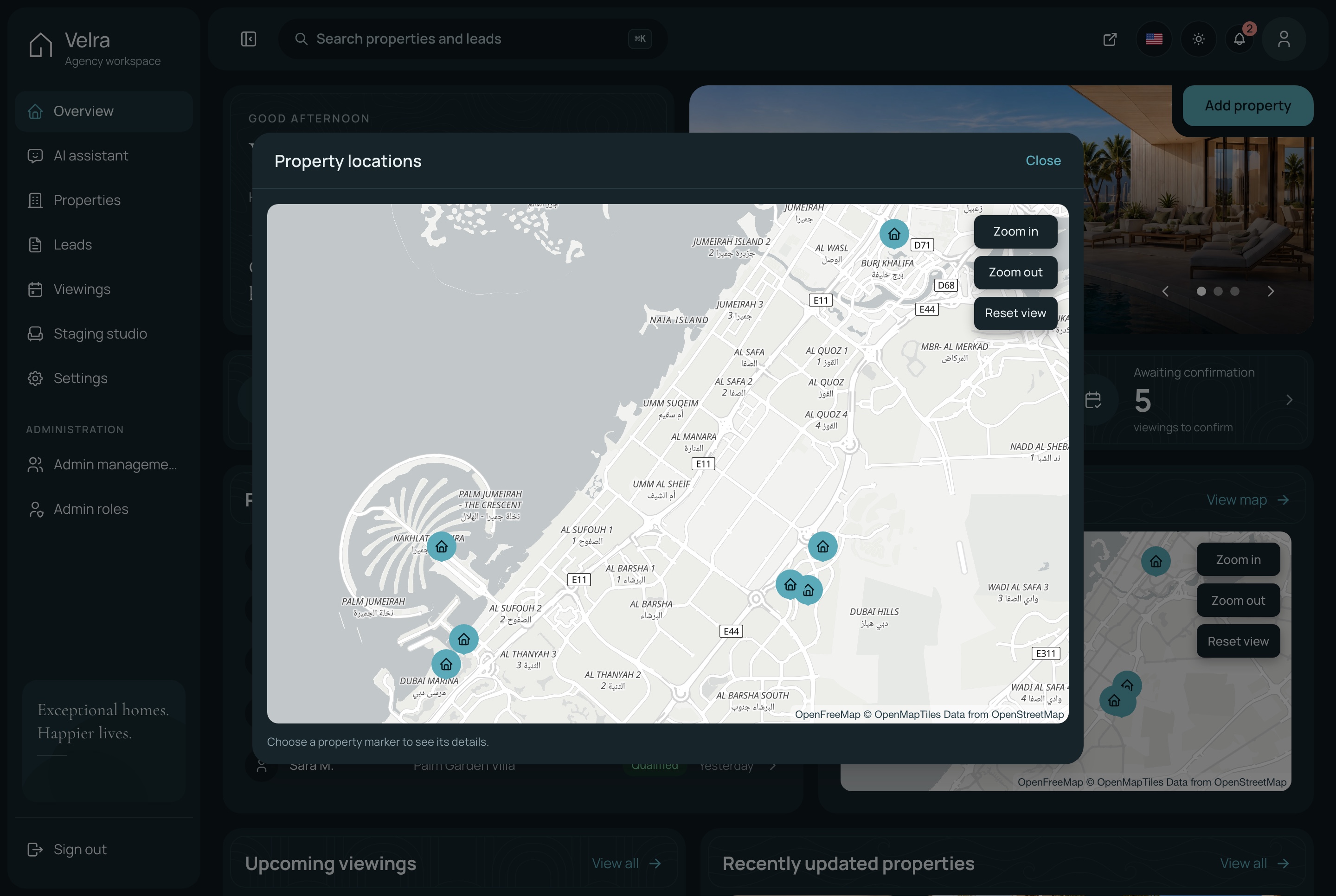 Every property on one map, dark theme